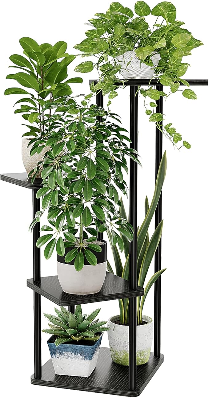 Bamworld Small Plant Stand Indoor 4 Tier Metal Plant Shelf for Multiple Plants Corner Flower Stand for Patio Garden Balcony Living Room Bedroom Dark brown