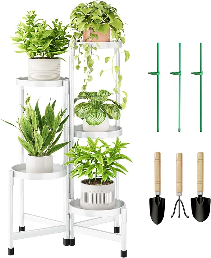 5 Tier Plant Stand Indoor, Tiered Plant Stand Outdoor for Multiple Plants, Corner Plant Shelf for Patio Balcony Porch Garden Living Room House,White