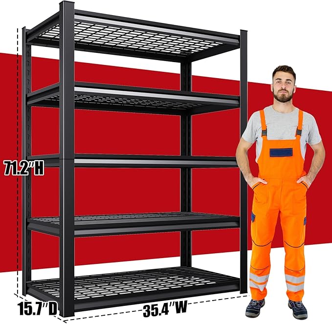 Set of 2 71"H Garage Shelving-3000LBS 5 Tier Storage Shelves,Adjustable Heavy Duty Metal Shelving Unit and Storage Large Wire Rack,Utility Steel Shelf For Shop Warehouse Industrial Pantry 71"x35"x16"