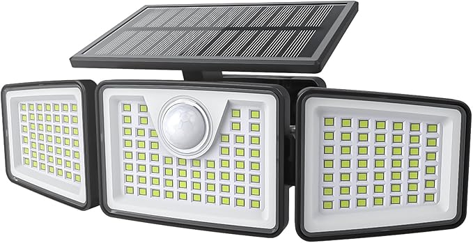 2500LM Solar Lights Outdoor with Motion Sensor,3 Head 270° Wide Angle Street Area Lights,IP65 Waterproof Security Lighting with 3 Modes(Non-Remote,1 Pcs)
