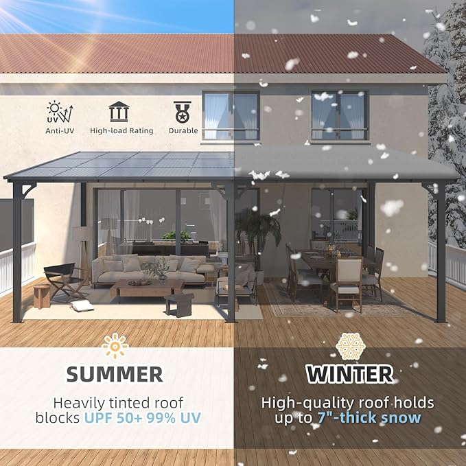 AECOJOY 22' x 8' Gazebo for Patio, Large Wall-Mounted Hard Top Lean-to Gazebo Pergola with Roof 8' x 22' on Clearance, Heavy Duty Patio Awnings for Decks, Backyard