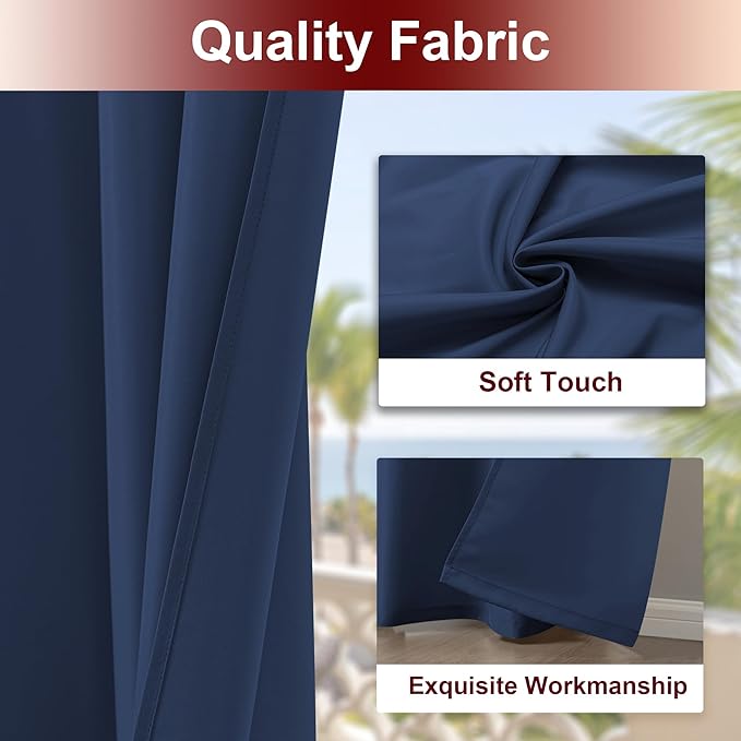 HolidayIdeas Grommet Outdoor Curtains for Patio Waterproof 8 Pcs All Weather Balcony Outside Curtains for Apartments, Gazebo, Pergolas, Porch, 54x108 Inch, Navy
