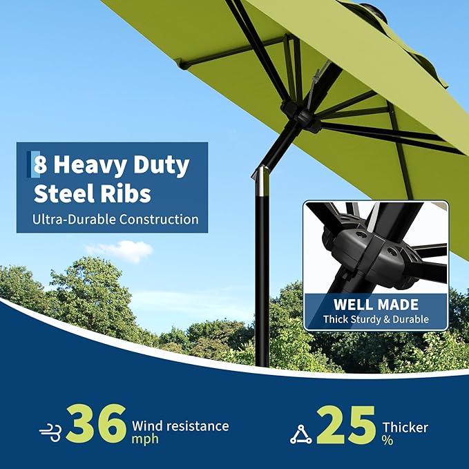 Garvee 9FT Patio Umbrella - Outdoor Table Umbrella with Smooth Crank Lift, Push Button Tilt and 8 Sturdy Ribs - Market Umbrella UV Protection Waterproof for Pool, Deck, Yard, Garden -Apple Green