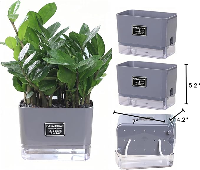 FAMZ Self Watering Pots for Outdoor Plants 4 Pack, Suitable for Indoor and Outdoor Garden Plants and Flowers, Rectangle Planter Box, African Violet Pots, Plant pots, Small Planter (7" Gray)