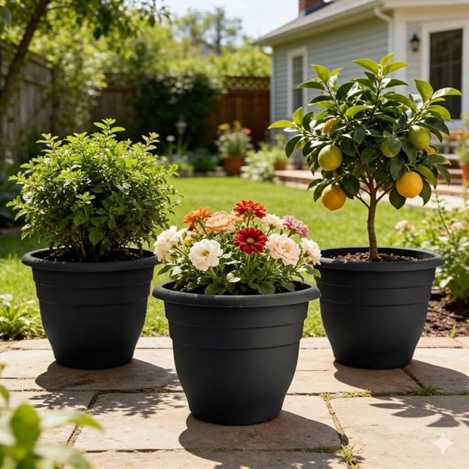 16 Inch Plant Pots Indoor Outdoor,6 Pack Black Plastic Planters with Drainage Holes,Large Lightweight Flower Pots for Indoor Outdoor Plants,Patio Garden Containers