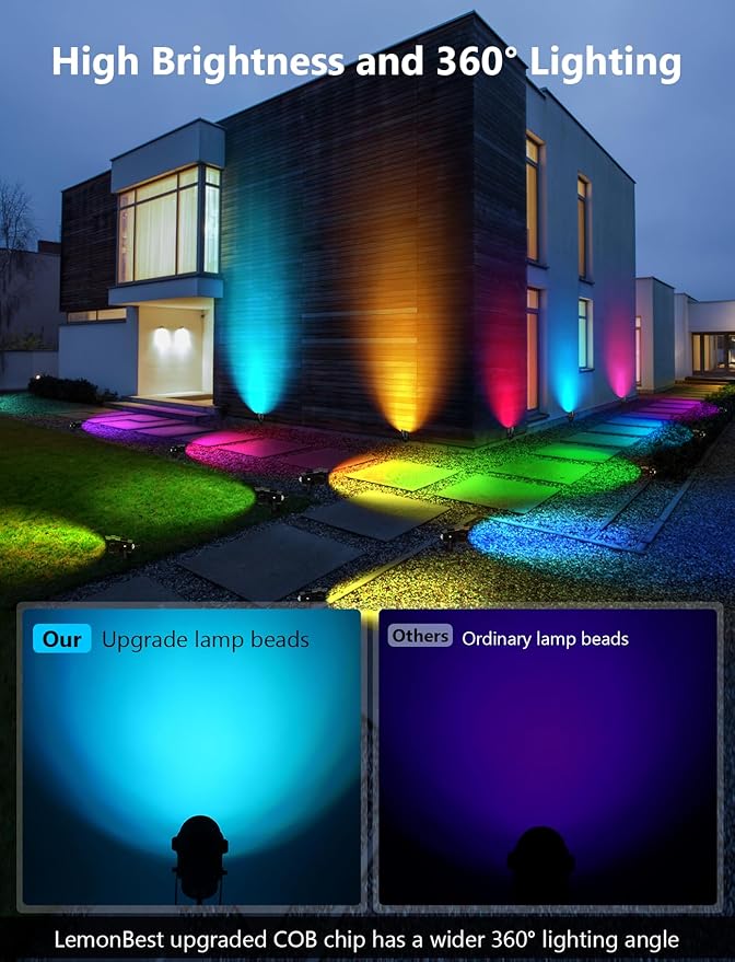 12W RGBW Color Changing Landscape Lights - Low Voltage LED Landscape Lighting, Remote Control Spotlight Outdoor Waterproof Garden Pathway Halloween Christmas Spot Lights, 4 Pack with Connector