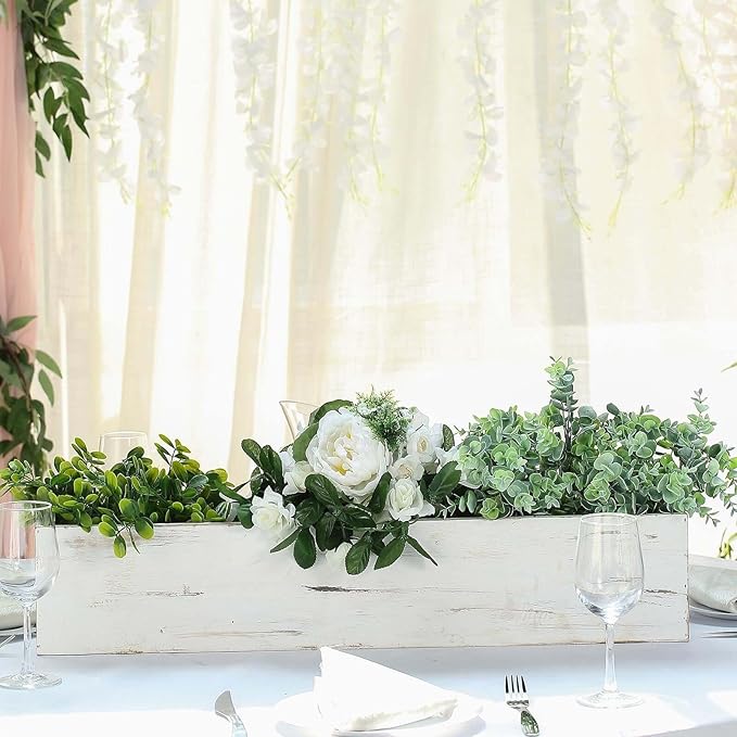 Efavormart 30"x6" Whitewash Wood Planter Box with Plastic Liner, DIY Rustic Rectangle Wooden Box for Succulents, Long Wedding Table Centerpieces and Farmhouse Decor
