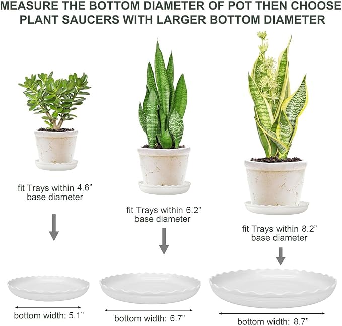 12Pcs Plant Saucer, 6 8 10 Inch Durable Plastic Plant Trays for Pots, White Round Plant Pot Saucers, Drip Tray for Indoor and Outdoor Garden