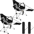 Romswi 2-Pack Aluminum Hammock Chair with Footrest, Oversized Portable Folding Swinging Chair with Adjustable Back & Seat, Lightweight Rocking Camp Chair Supports 440lbs for Outdoor, Patio - Black