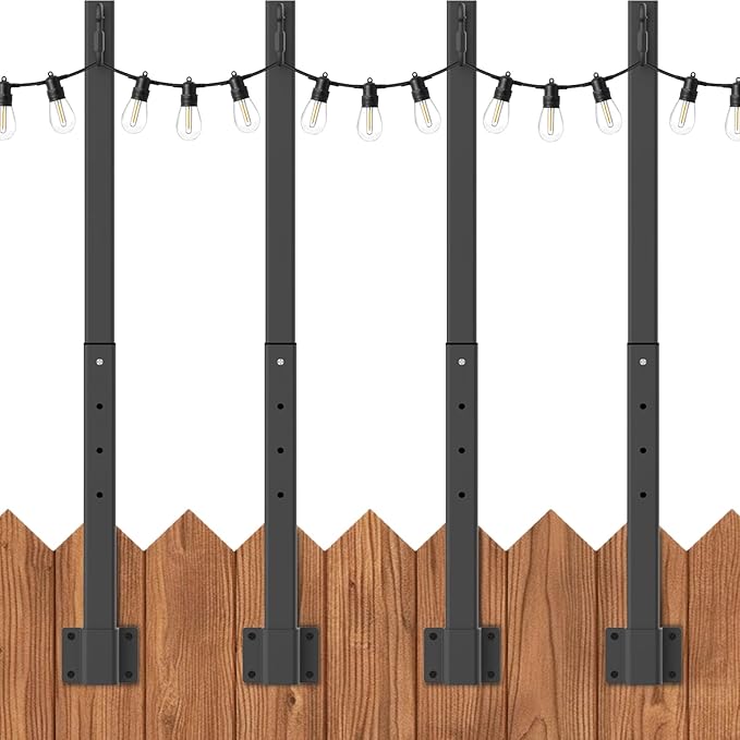 AILBTON 4 Pack 2.8Ft String Light Poles,Light Poles for Outside String Lights,Outdoor Light Poles with Fence Bracket,Metal Pole Stand for Patio,Backyard,Deck