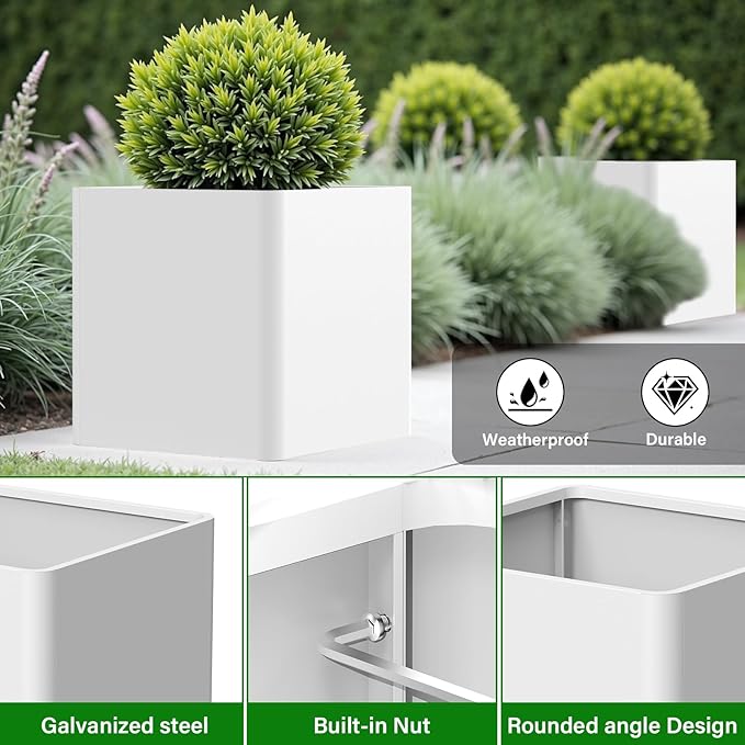 Large Metal Outdoor Planter Box 24" W x 24" D x 24" H, Cube Planters for Outdoor Plants, Large Square Flower Pot for Patio, Deck, Garden, Yard