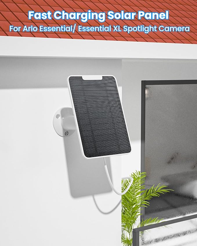 5W Arlo Solar Panel Charger Compatible with Arlo Essential Spotlight/XL Spotlight Camera, Arlo Essential Solar Panel Charger w/ 10ft Waterproof Micro USB Charging Cable, Adjustable Wall Mount, 4 Pack
