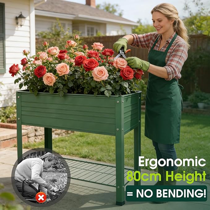 2-Pack Raised Garden Beds - Galvanized Steel Planter Boxes, 400 lb Capacity, 5 Drainage Holes & 2 Flow Channels, Elevated Garden Bed with Mesh Bottom for Outdoor Gardening