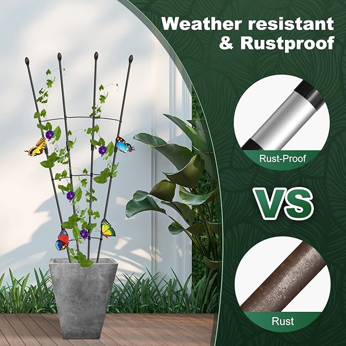2Pack Garden Trellis for Climbing Plants Outdoor & Indoor, 47in Obelisk Trellis and Tomato cage 2 Shapes Rustproof Plant Support Indoor Plants Trellis for Potted Plants with 10pcs Colorful Butterfly