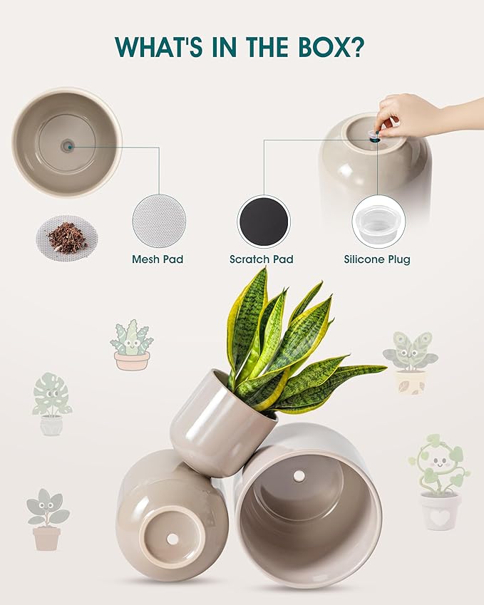 vancasso 6+8+10 inches Ceramic Plant Pots, Set of 3, Planters with Drainage Hole, Flower Pots Planters Pots for Indoor Plants, Modern Indoor Decorative Garden Pot, Home Decor, Gray