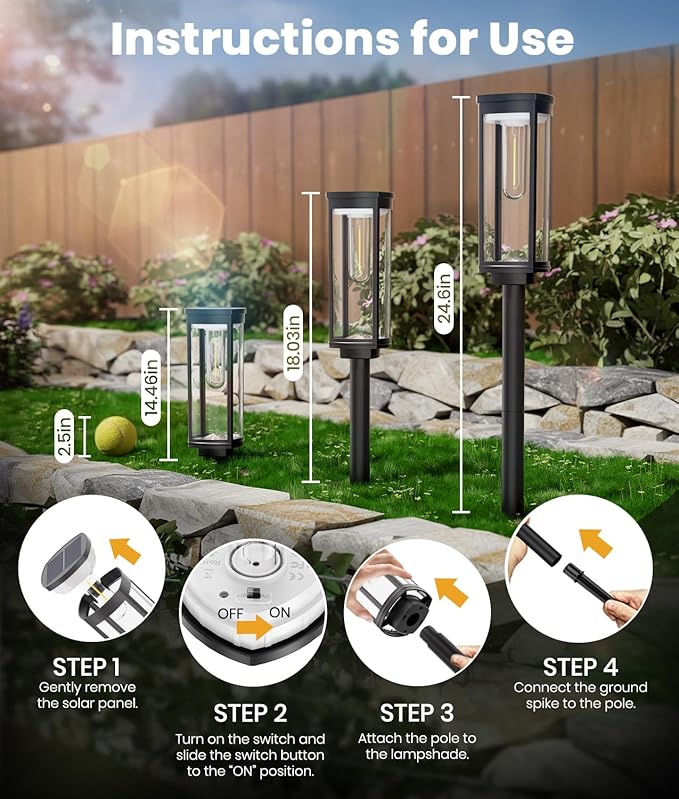 Solar Pathway Lights Outdoor,6 Pack Solar Lights Outdoor, IP65 Waterproof Auto On/Off Solar Garden Lights Solar Powered Landscape Lighting for Yard Walkway Driveway Pathway