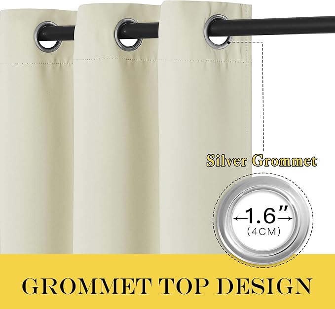 NICETOWN Blackout Sliding Glass Door Curtain, Thermal Insulated Grommet Room Darkening Window Treatment Sound Dampening for Bedroom/Living Room, Beige, W80 x L90, 1 Panel