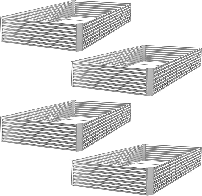 4 Pack 6x3FT Corrugated Galvanized Steel Raised Garden Bed Outdoor, Metal Above Ground Garden Bed for Vegetables and Flowers, Rectangle Raised Beds for Gardening