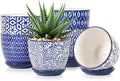 Selamica Ceramic Succulent Pots, 4.6 Inch Small Plant Pots with Drainage Holes & Saucers, Succulent Planters for Indoor Plants Cactus, Home Decor, Set of 6, Vintage Blue