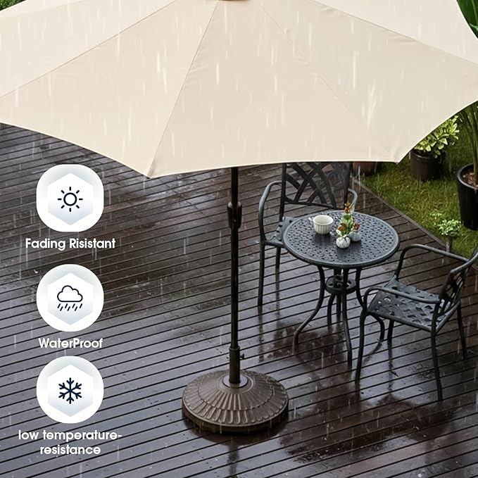 wikiwiki 80 Lbs HDPE Round Patio Umbrella Base, Weighted Umbrella Stands Fits 1.5-1.9in Poles for Garden, Lawn, Deck, Backyard & Pool, Brown