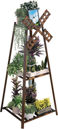 COPREE 3-Tier Tower Plant Stand Display Rack with Windmill Top,Bamboo Vintage Flower Pot Holder Shelf for Patio Balcony Decoration