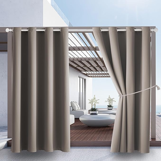 Waterproof Outdoor Curtain W52 x L63 - Grommet Top Sunlight Blocking Window Treatment Drapes Blackout Curtains for Home Bedroom Living Room Outdoor Patio Porch Pergola (Taupe, 2 Panels)