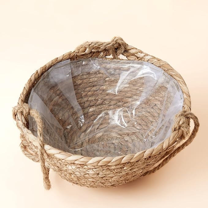 LA JOLIE MUSE Natural Seagrass Hanging Planter Basket Set,Indoor Plant Pots, Boho Decor Plant Pot Cover, 9 (D)*5.5(H) Inch, Pack 2