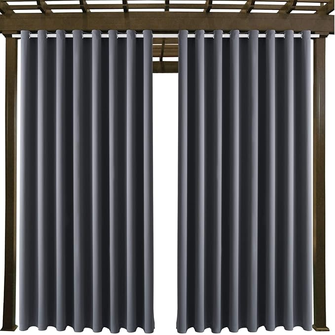 DIVA EN CAMINO DEC Outdoor Patio Curtain Waterproof Darkening Thermal Insulated Indoor Curtains for Bedroom, Porch, Living Room, Pergola, Cabana, W105 x L95, Gray, Set of 2 Panels