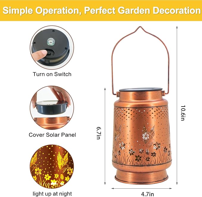 4 Pack Hummingbird Birthday Gifts for Women Mom Grandma Solar Lanterns Outdoor Waterproof Garden Decor Hanging LED Decorative Light for Patio Yard Lawn Gardening Gifts