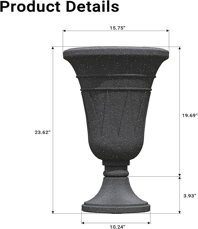 23" Tall Planters for Outdoor Plants Set of 2, Planter with Drainage Holes and Trophy Design, Large Outdoor Planters for Porch, Garden, Black