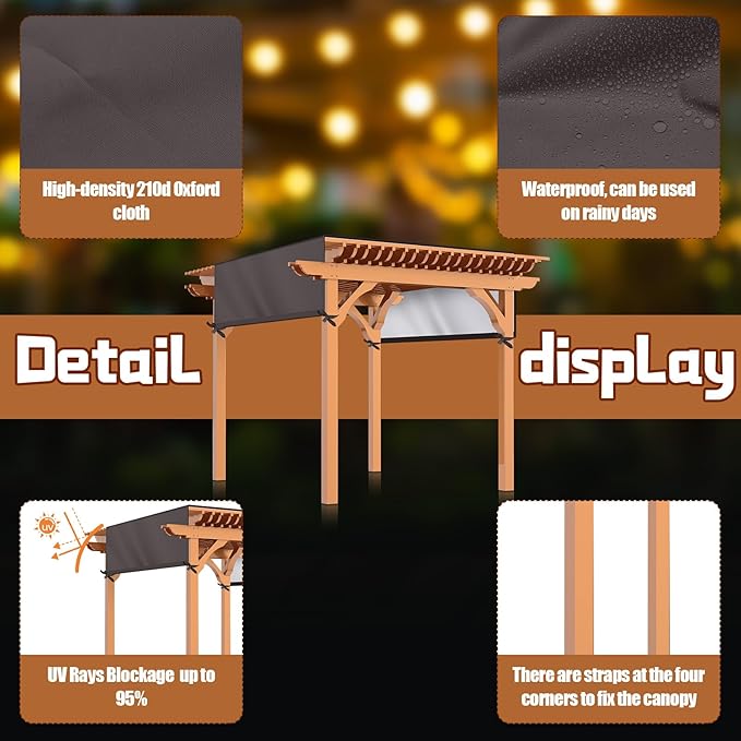 Universal Pergola Replacement Canopy Outdoor Canopy Shade Cover Waterproof Shade Top Cover for Outdoor Patio Porch Backyard(10 x 10 ft,Coffee)