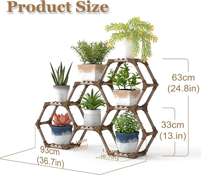 Tikea Plant Stand Indoor Outdoor Hexagonal Corner Plant Stand for Succulents Small Plants Wooden Plant Shelf 7 Tiered Creative DIY Flowers Stand Rack for Living Room Balcony Patio Window
