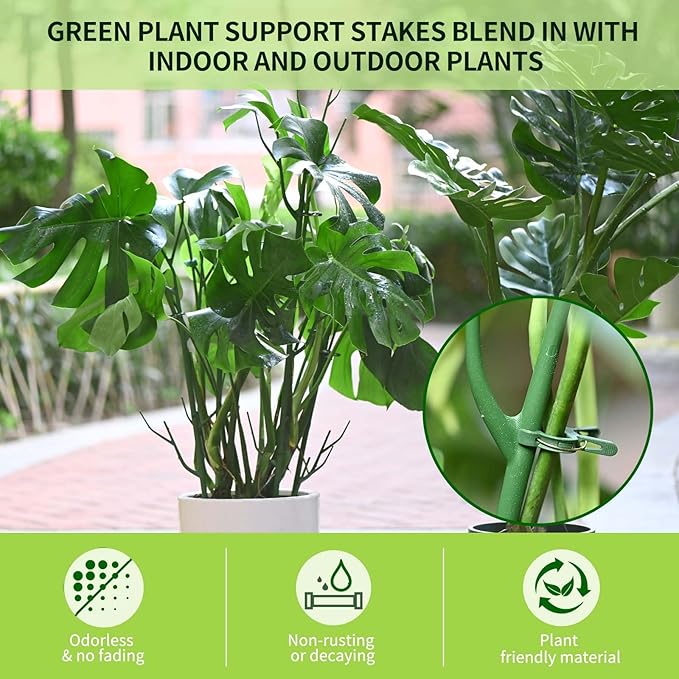 4 Pack Plant Support Stakes, Plant Stakes for Indoor and Outdoor Plants. 28inch Plant Sticks with Extension Poles, Plant Clips, Plant Ties for Potted Monstera Plants, Climbing Plants