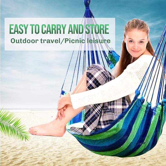 Hommtina Hammock Chair Hanging Rope Swing, Max 300 Lbs Hanging Chair with Pocket & Durability Perfect for Outdoor, Home, Bedroom, Patio, Yard (Pillows NOT Included,Green)