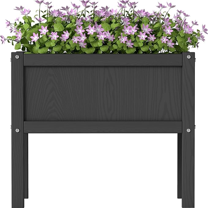 Raised Garden Bed with Drainage Hole Waterproof HDPE Elevated Planter Box with Legs Stable and Durable to Plant Herb Vegetable Flower,Patio,Balcony Outdoors/Indoors Black