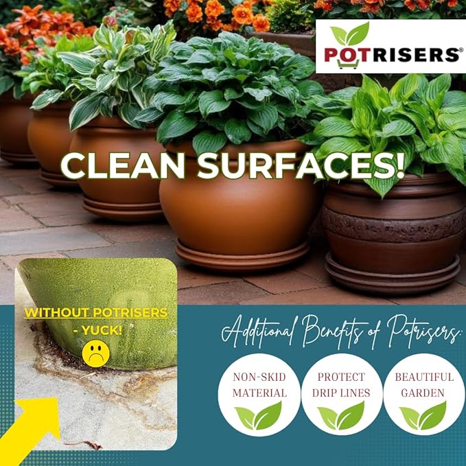 (Standard Size -32 Pack) - Invisible Pot Feet to Elevate up to 8 Flower Plant Planters or Statues | Perfect for Patios, Decks, Gardens, and Greenhouses - Made in the USA