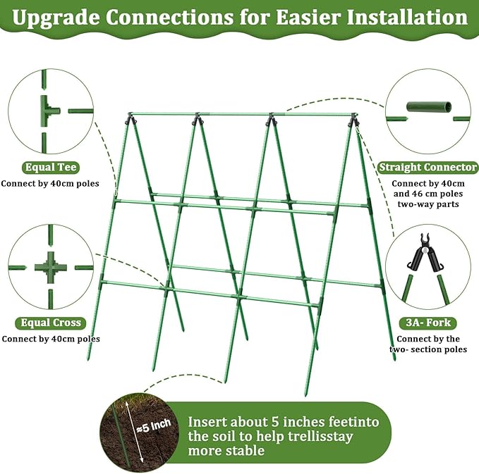 Cucumber Trellis for Raised Bed, 50x 54 inch A-Frame Garden Trellis for Climbing Plants Outdoor, Metal Arch Trellis with Netting, Vegetables Trellis for Grape Pea Bean
