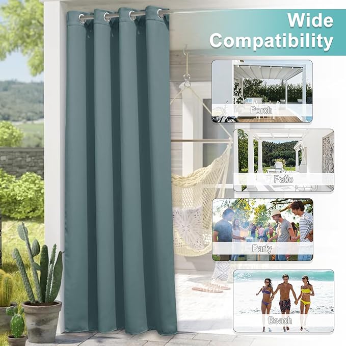 NICETOWN Outdoor Curtainch for Patio Waterproof 84 inch Wide, Thermal Insulated Rustproof Grommet UV Blocking Cabana Curtainch & Drape, Privacy Safe Shade for Pergola, Slate Gray, 1 PC, 95-Inch Long