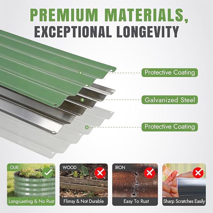 INNO STAGE 3Pcs Galvanized Raised Garden Bed Kit, Outdoor Metal Raised Garden Beds for Vegetables, Rust-Resistant & Easy Assembly, 4x2x1ft Oval Raised beds for Gardening, Flowers, Herbs (Olivergreen)