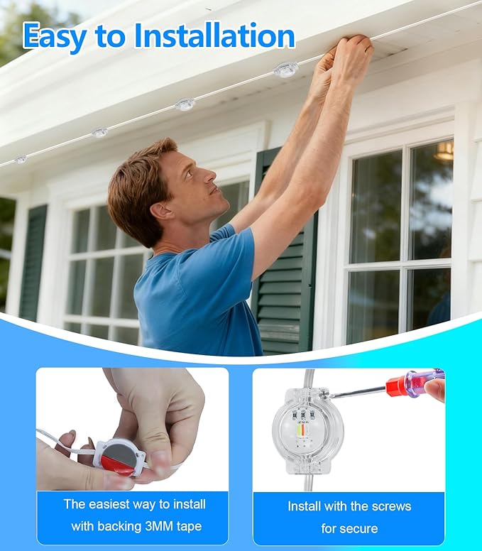 300FT Permanent Outdoor Lights for House, Smart Color Change Eaves LED Lights House Decor for Holiday, Christmas, Halloween, IP67 Waterproof Outside Lighting with APP Remote Control for Daily, Pool