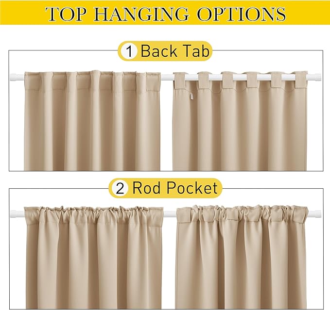 NICETOWN 2 Panels Outdoor Curtains for Patio Waterproof & Windproof, Pocket & Back Tab on Top & Bottom Weighted Drapes Keep Sun/Rain Out with Bonus Rope for Pergola, Biscotti Beige, W52 x L108