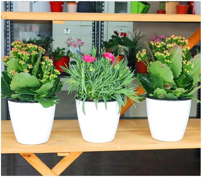 2 Pcs 3.5“ Self Watering Planter White Flower Pot, Flowers Plants, Small Mini Planter Pot, for All Plants, Herbs, African Violets, Succulents