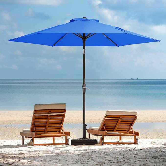 JEAREY 7.5FT Patio Umbrella Outdoor Market Umbrella with 6 Sturdy Ribs, Push Button Tilt/Crank Table Umbrella for Garden, Deck, Backyard and Pool, Royal Blue