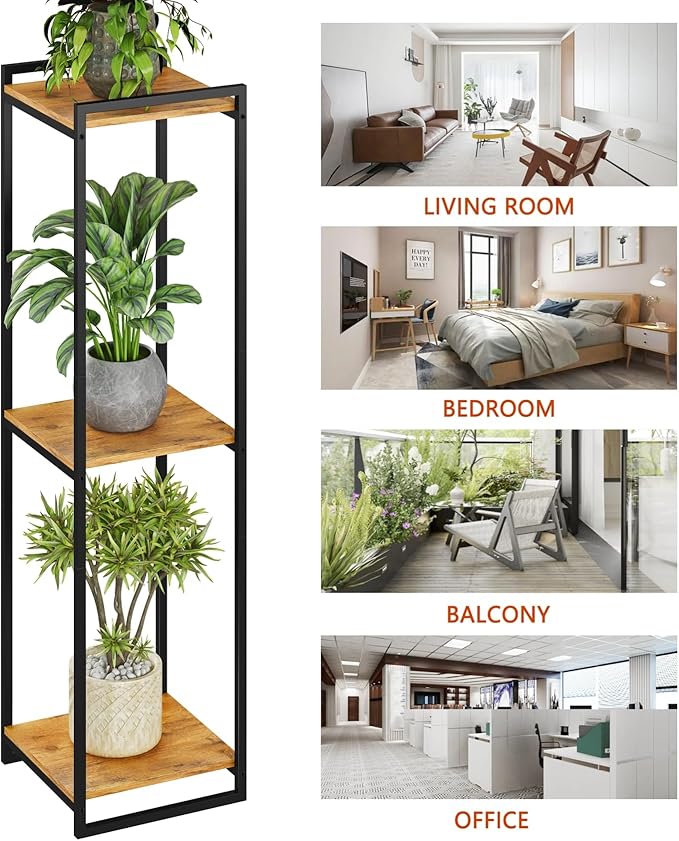 3-Tier Plant Stand Indoor, 45" Tall Modern Plant Shelf Corner Flower Pot Holder Organizer for Living Room Balcony Garden, Rustic Brown