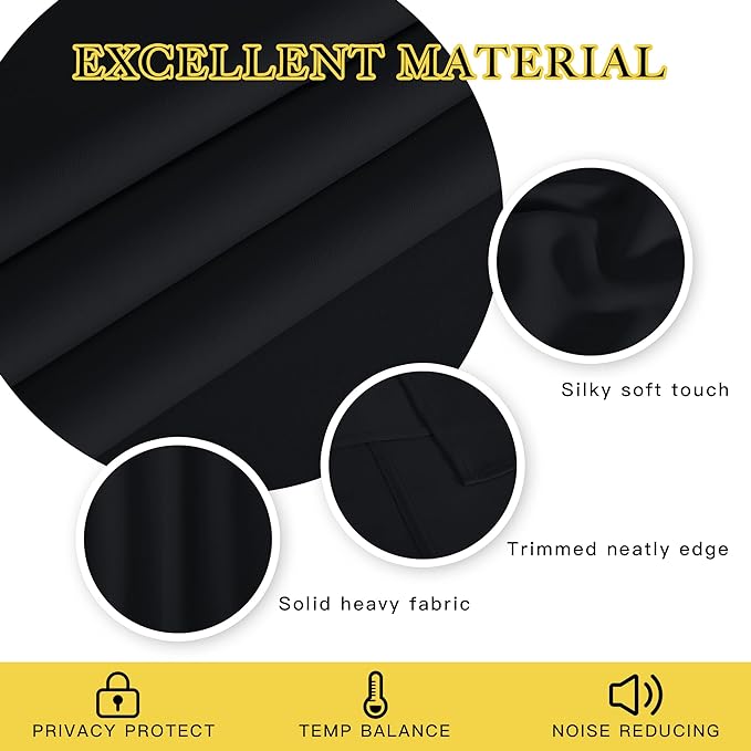 NICETOWN Blackout Curtain Panel 72 inches - Light Reducing Thermal Insulated Solid Grommet Blackout Curtain/Panel/Drape for Living Room (Sold as 1 Panel, 52 inches Wide, Black)