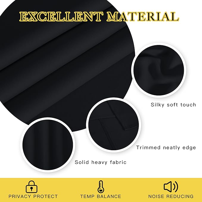 NICETOWN Black Out Room Darkening Curtain - (Black Color) Thermal Insulated Modern Window Covering Soundproof Drape Panel for Bedroom, W52 x L95 Inch, 8 Grommets Top, 1 Piece