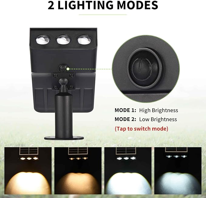Solar Spot Lights Outdoor, 2 Pack Solar Landscape Spotlights 3 Lighting Modes IP65 Waterproof Adjustable Light House Lights Spot Light for Yard