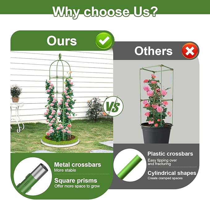 2 Pack Garden Obelisk Trellis, 70IN Tall Plant Support for Climbing Vine, Metal Covered Plastic Rustproof Heavy Duty Rose Trellis Indoor Outdoor (Green, 70 * 11.8 * 11.8IN（H*W*L）)