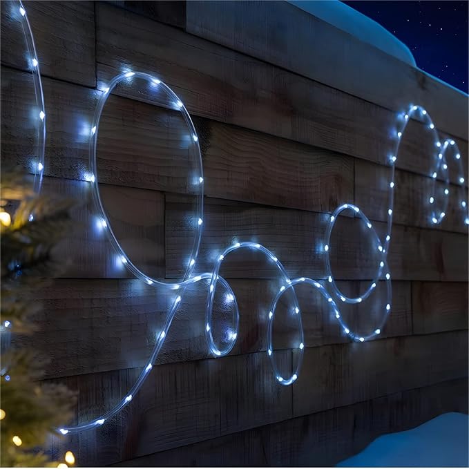 ANJAYLIA Solar Outdoor Rope Lights, 66FT 200 LED Solar Powered Rope Lights Outdoor, 8 Modes Timer Remote String Light Rope Solar Lights Outdoor Waterproof for Garden Decor, White