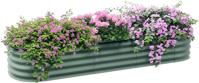 Outsunny 6.5' x 2' x 1' Galvanized Raised Garden Bed Kit, Outdoor Metal Elevated Planter Box with Safety Edging, Easy DIY Stock Tank for Growing Flowers, Herbs & Vegetables, Green